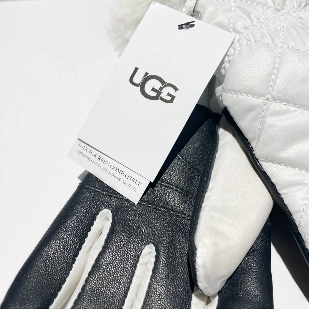 UGG Quilted Shearling Trim & Leather Gloves NWT